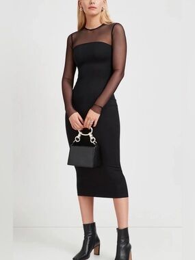 NWT Marcella NYC Size Small Maite Dress European Ponte Mesh Midi Dress Black